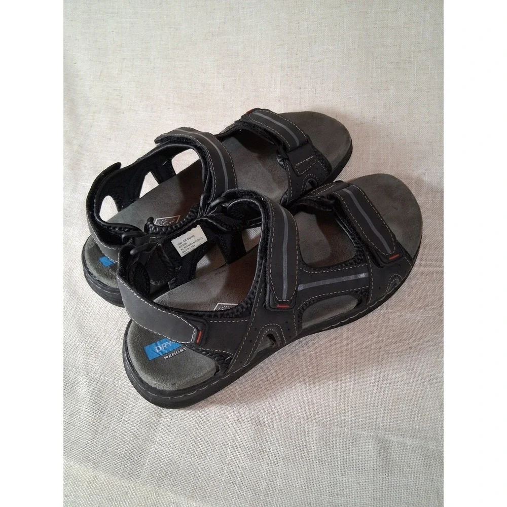 St. Johns Bay Badger Mens‎ Black Sport Sandals Memory Foam Strappy 10M 629-9039